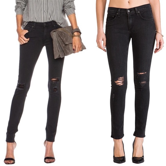 rag & bone Denim - Rag & Bone Black Slim Fit Skinny Jeans 31 Rock with Holes